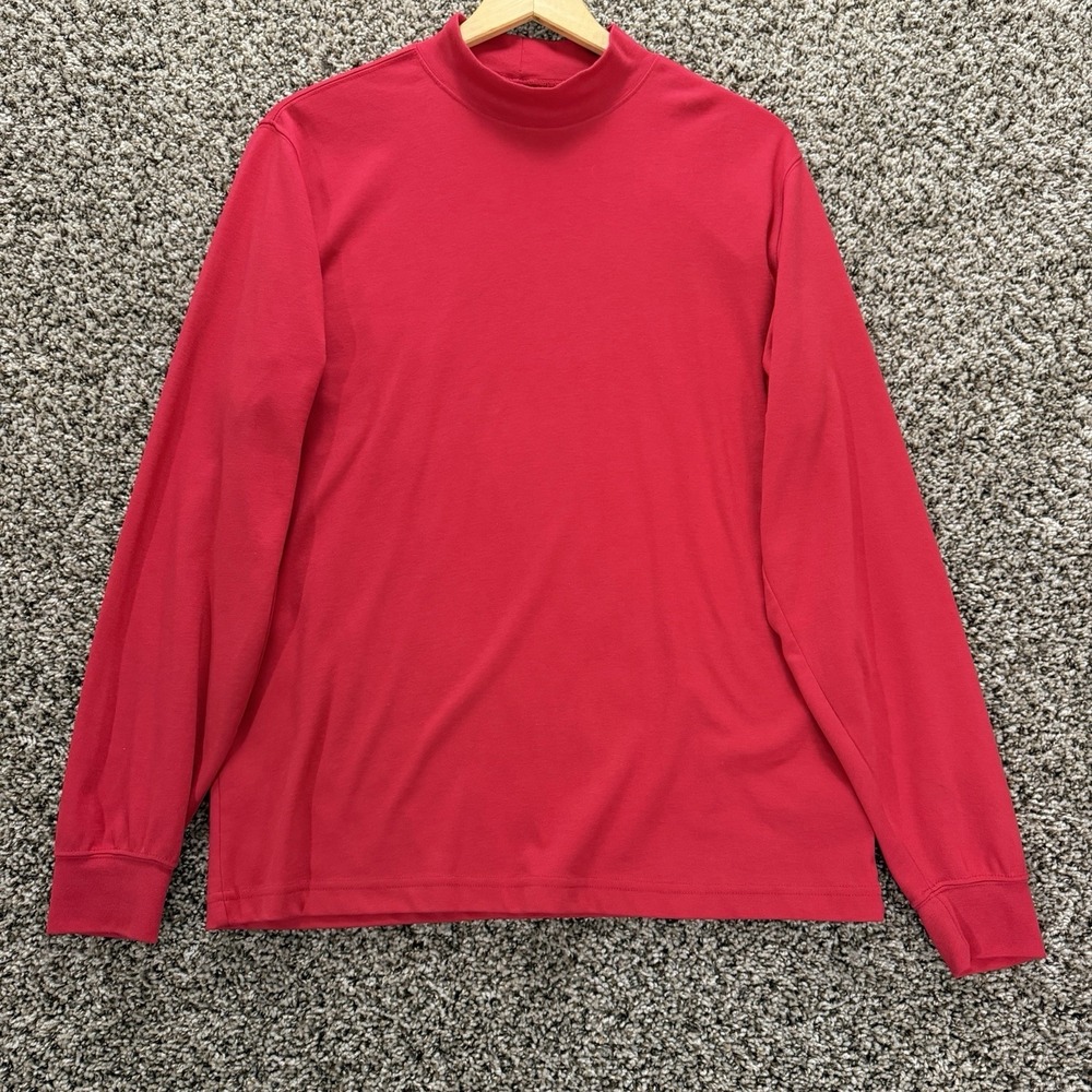 Red Mock Neck Shirt Mens Medium Lands' End Long Sleeve Cotton Classic Layer‎ 90s